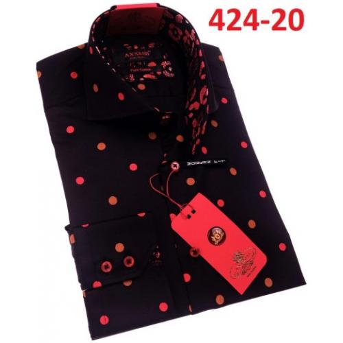 Axxess Black / Red Multi Polka Dot Cotton Modern Fit Dress Shirt With Button Cuff 424-20